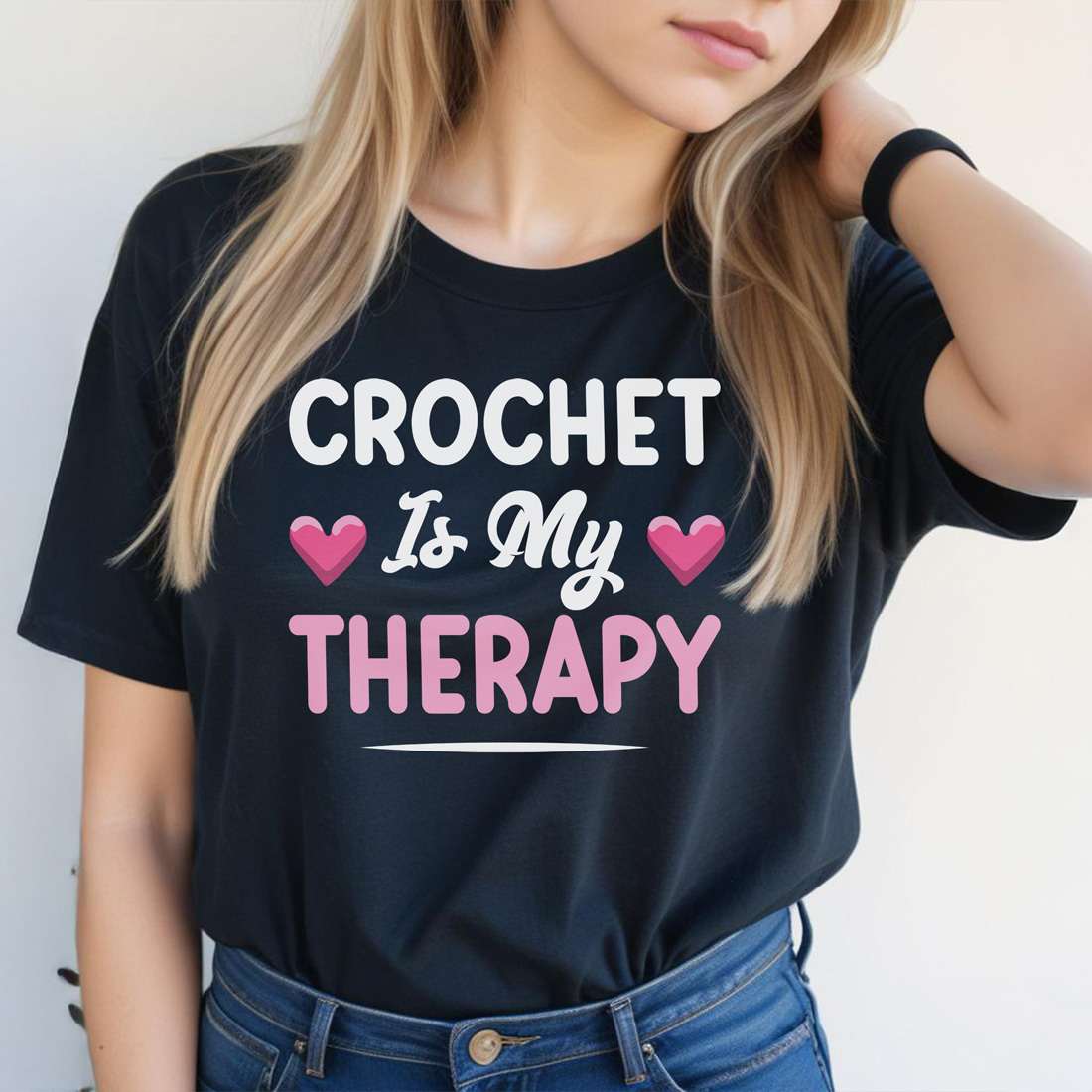 crochet is my therapy black female tshirt front mockup 426