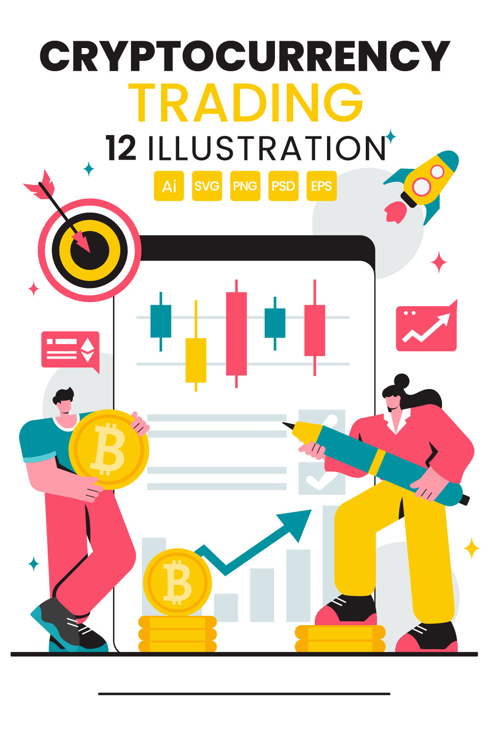 12 Cryptocurrency Trading and Blockchain Illustration pinterest preview image.