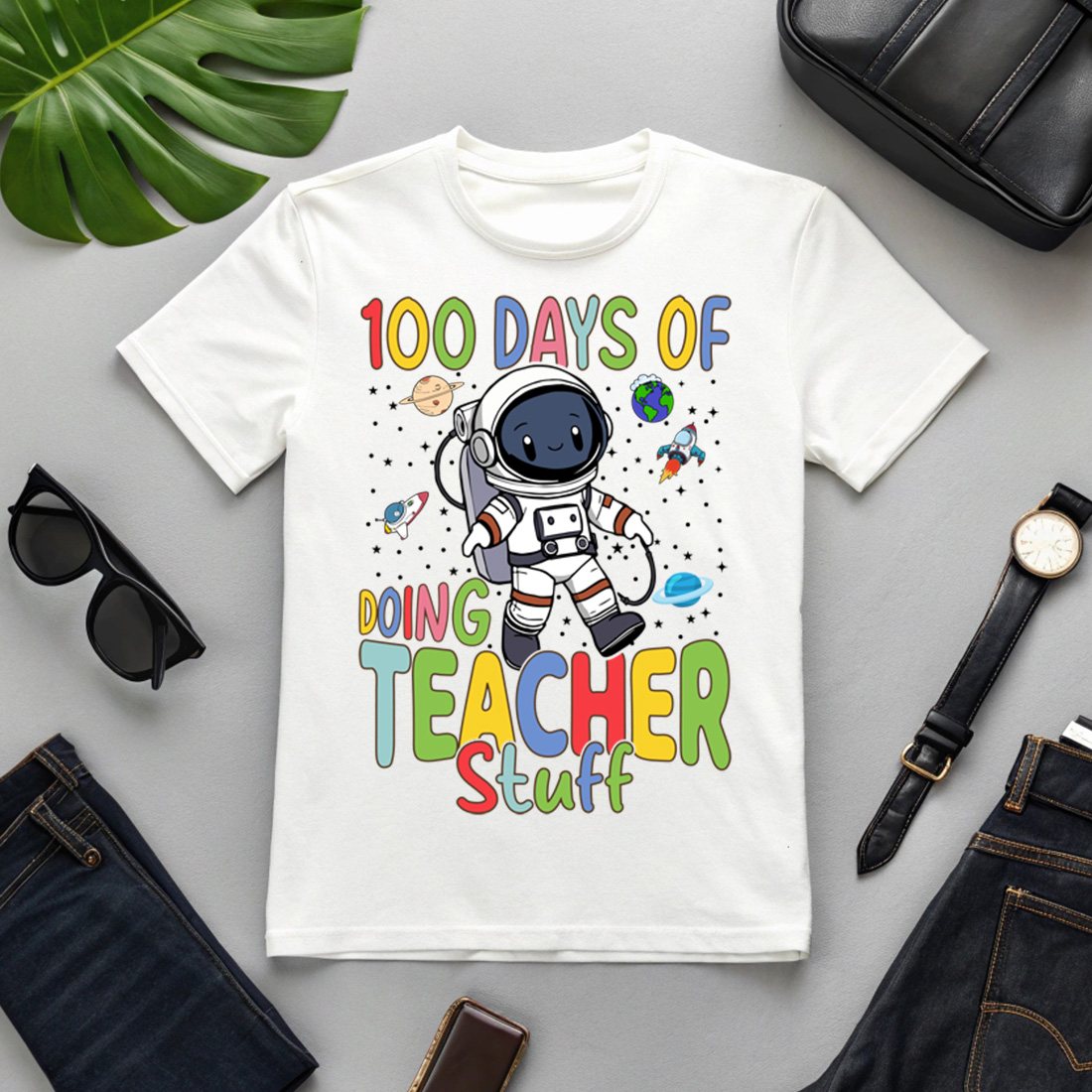 cute astronaut teacher design celebrating 100 days of school cover image.