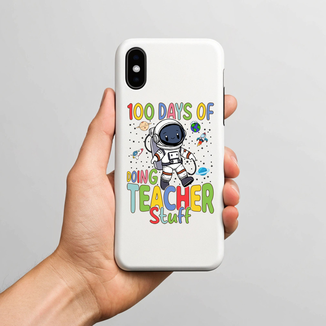 cute astronaut teacher design celebrating 100 days of school 6 with phone case mock up 324