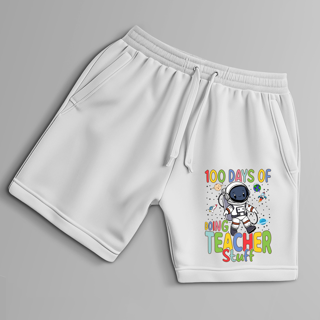 cute astronaut teacher design celebrating 100 days of school 8 with shorts mock up 294