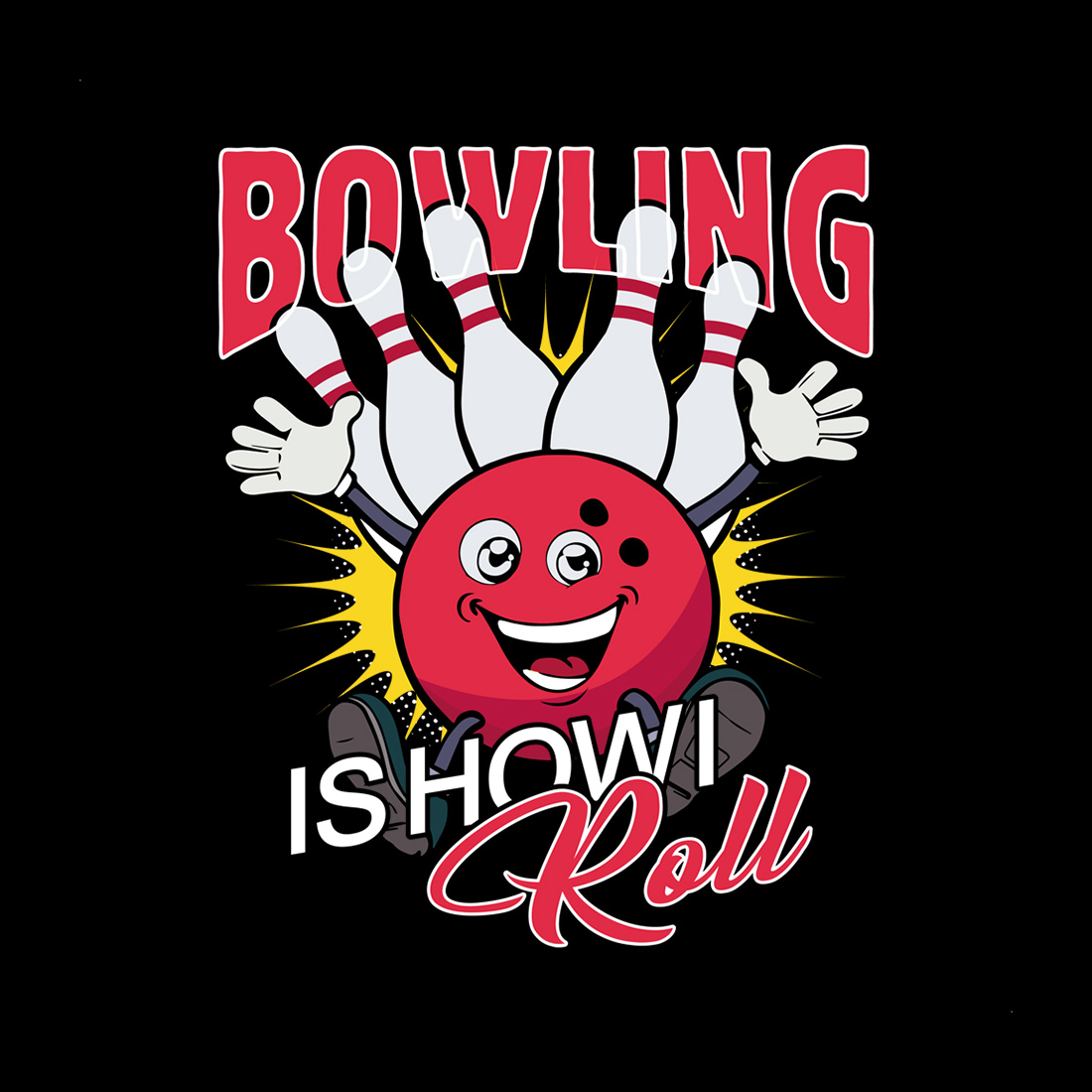 cute bowling artwork with text 'bowling is how I roll' – great for sports fans and merchandise cover image.