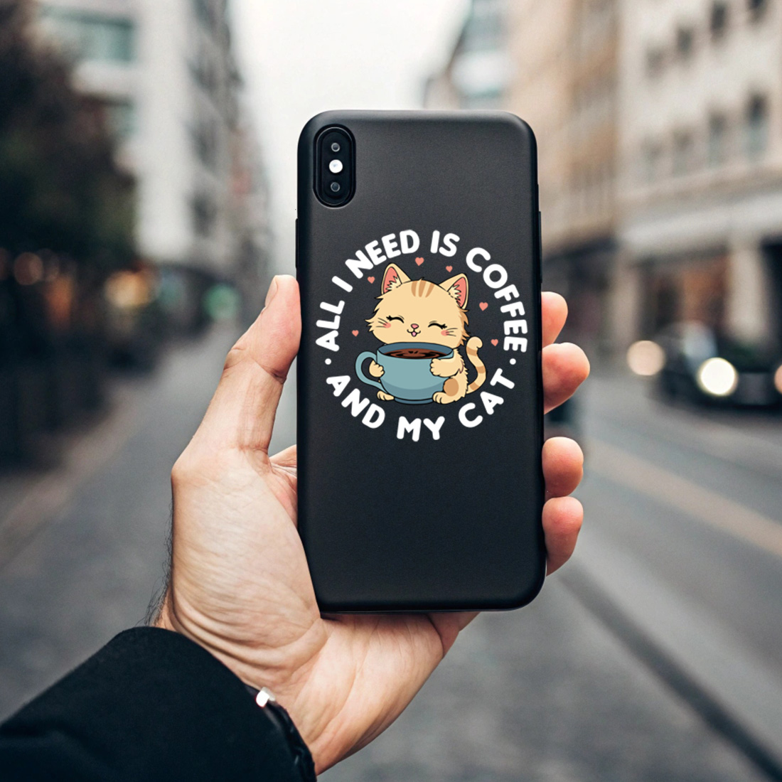 cute cat and coffee illustration perfect design for pet lovers black phone case mock up 918