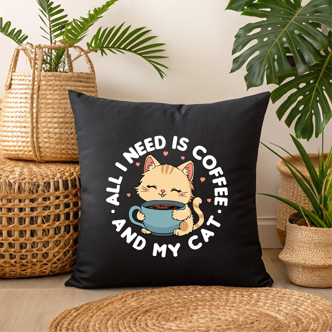 Cute Cat and Coffee Illustration Perfect Design for Pet Lovers preview image.