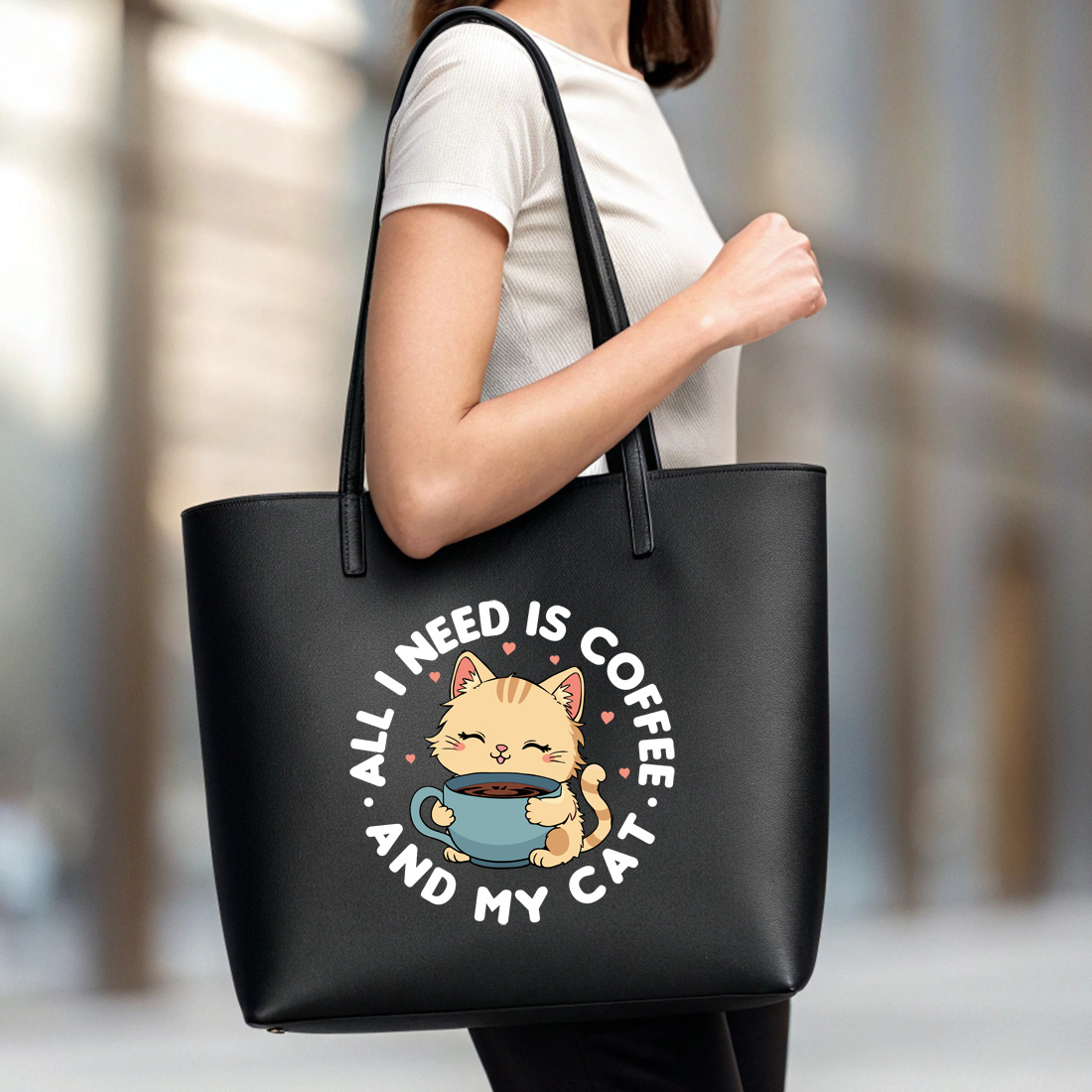 cute cat and coffee illustration perfect design for pet lovers black tote beg mock up 260