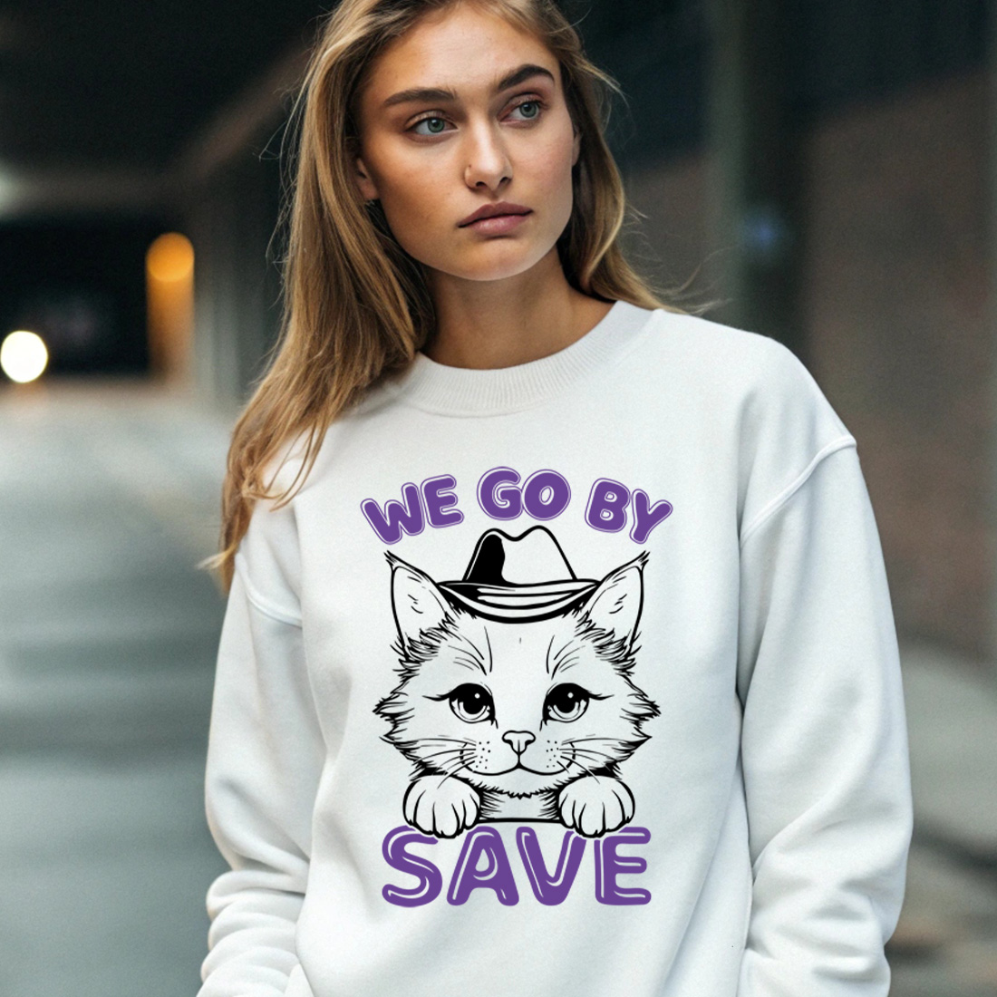 cute cat wearing a hat we go by save illustration for t shirts and other merchandise 4 with female sweatshirt mock up 90