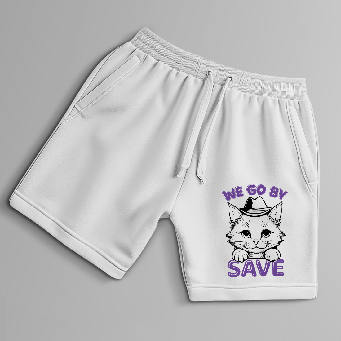 cute cat wearing a hat we go by save illustration for t shirts and other merchandise 8 with shorts mock up 623