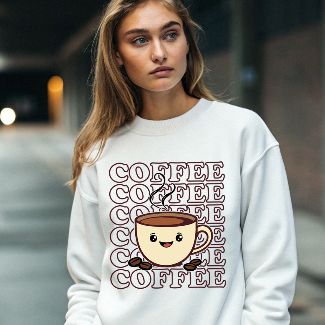 Cute Coffee Cup Illustration with Happy Face and Coffee Beans preview image.