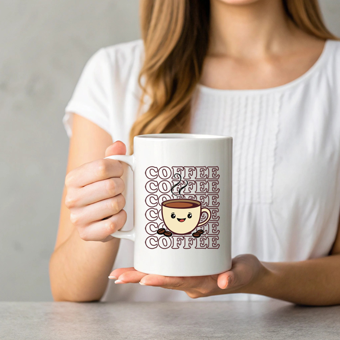 cute coffee cup illustration with happy face and coffee beans with mug mock up 657