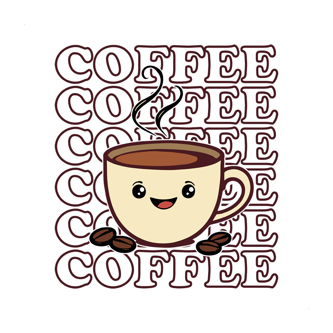 Cute Coffee Cup Illustration with Happy Face and Coffee Beans cover image.