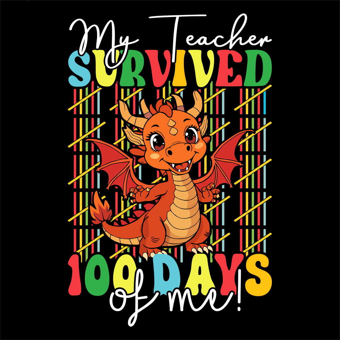 Cute dragon 100 days of school teacher appreciation t-shirt design preview image.