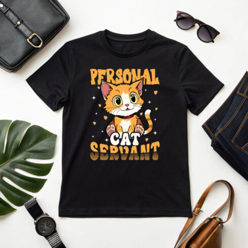 Cute Personal Cat Servant T-Shirt Design for Cat Lovers cover image.