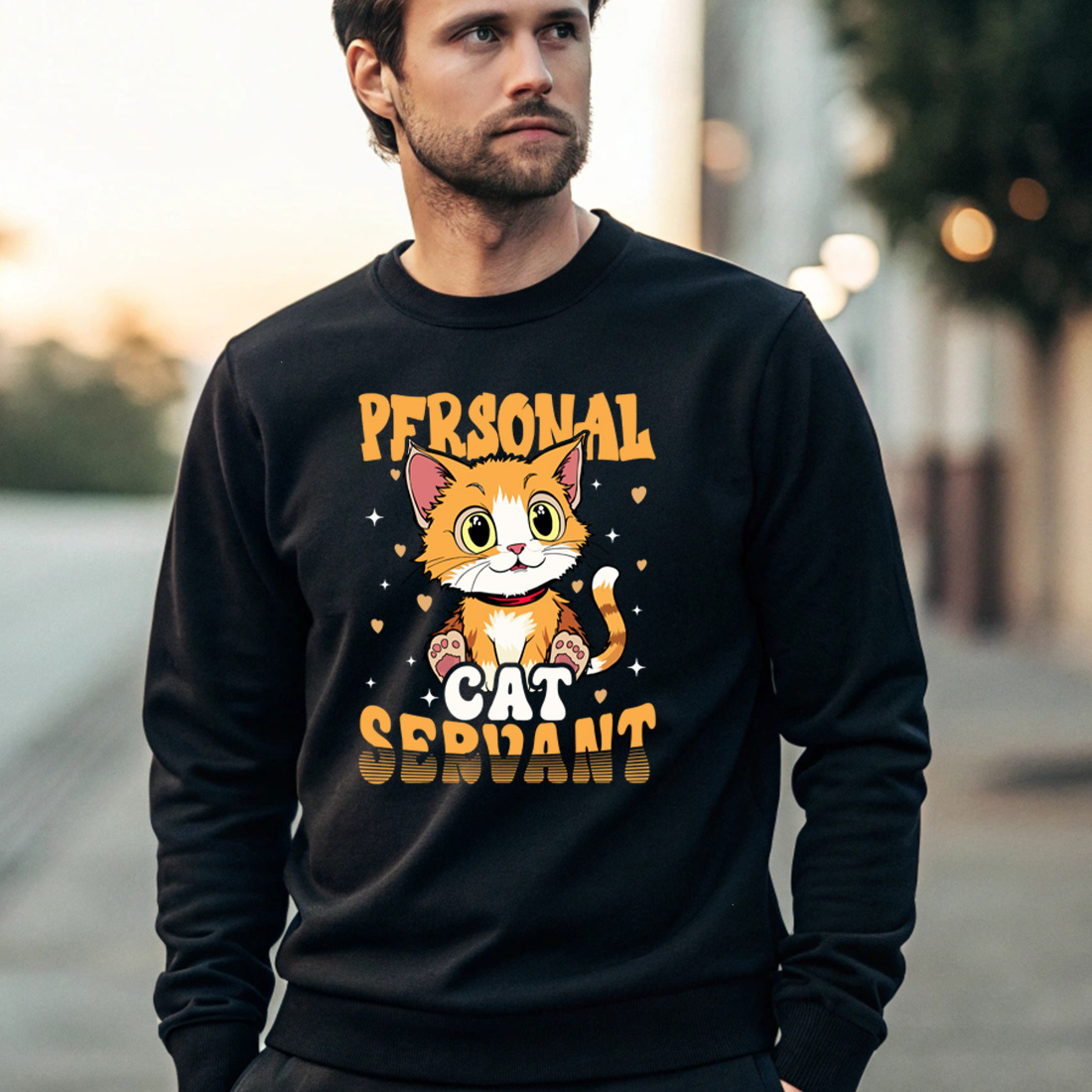 cute personal cat servant t shirt design for cat lovers 4 black male sweatshirt mock up 227