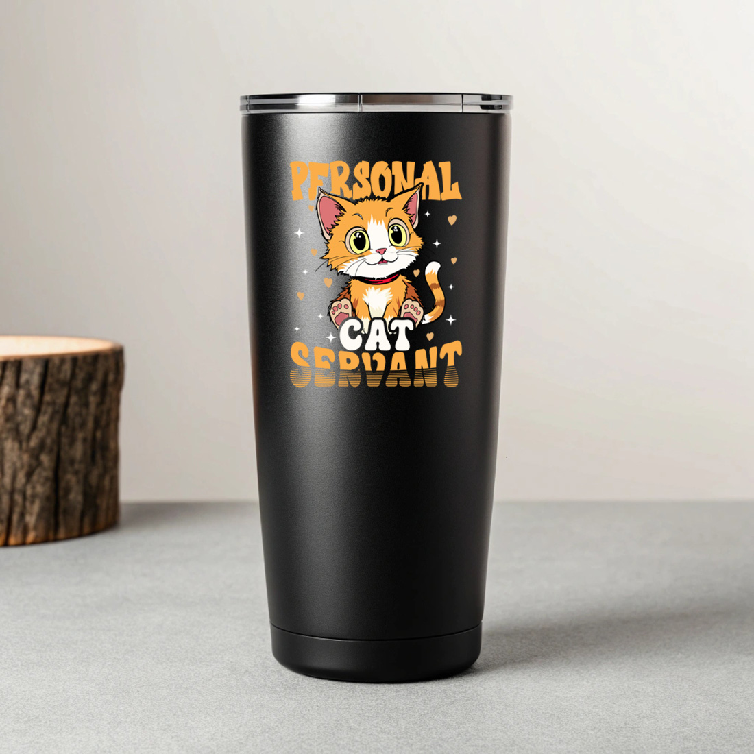 cute personal cat servant t shirt design for cat lovers 7 black tumblers mockup 157