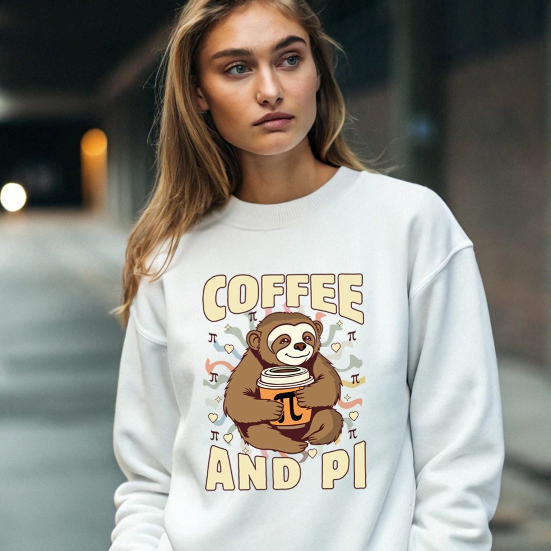 Cute Sloth Holding Pi-Themed Coffee Cup - Fun Design for Math Fans preview image.