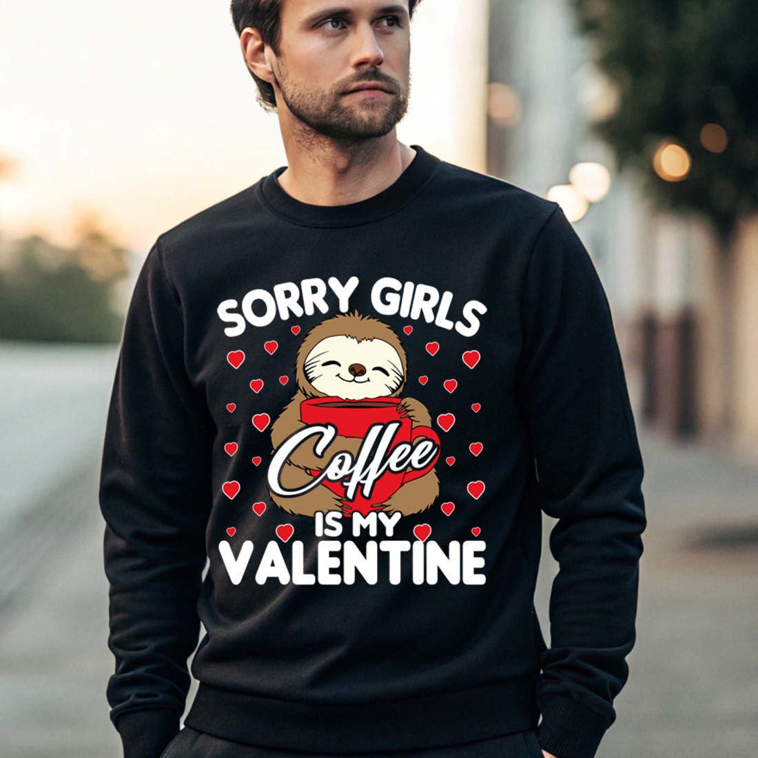 cute sloth with coffee valentine graphic design - perfect for t-shirts and mugs preview image.