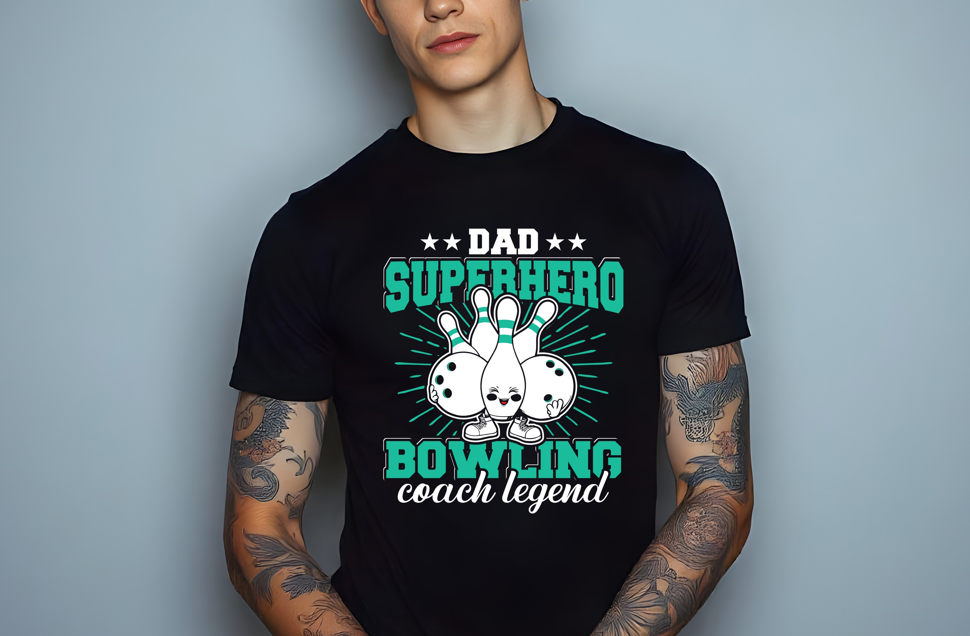 dad superhero bowling coach legend graphic design male t shirt mockups 992