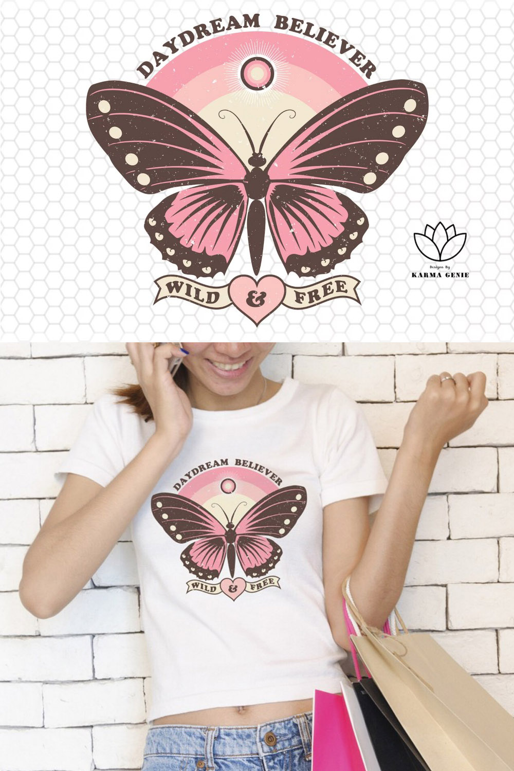 Daydream Believer - Boho Butterfly Graphic pinterest preview image.