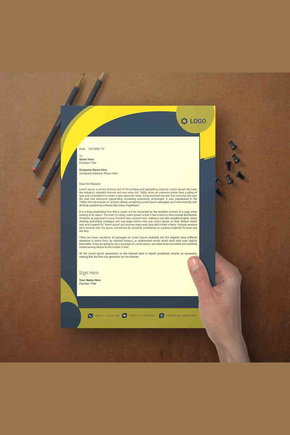 This is a letterhead design This template download contains one color letterhead design pinterest preview image.