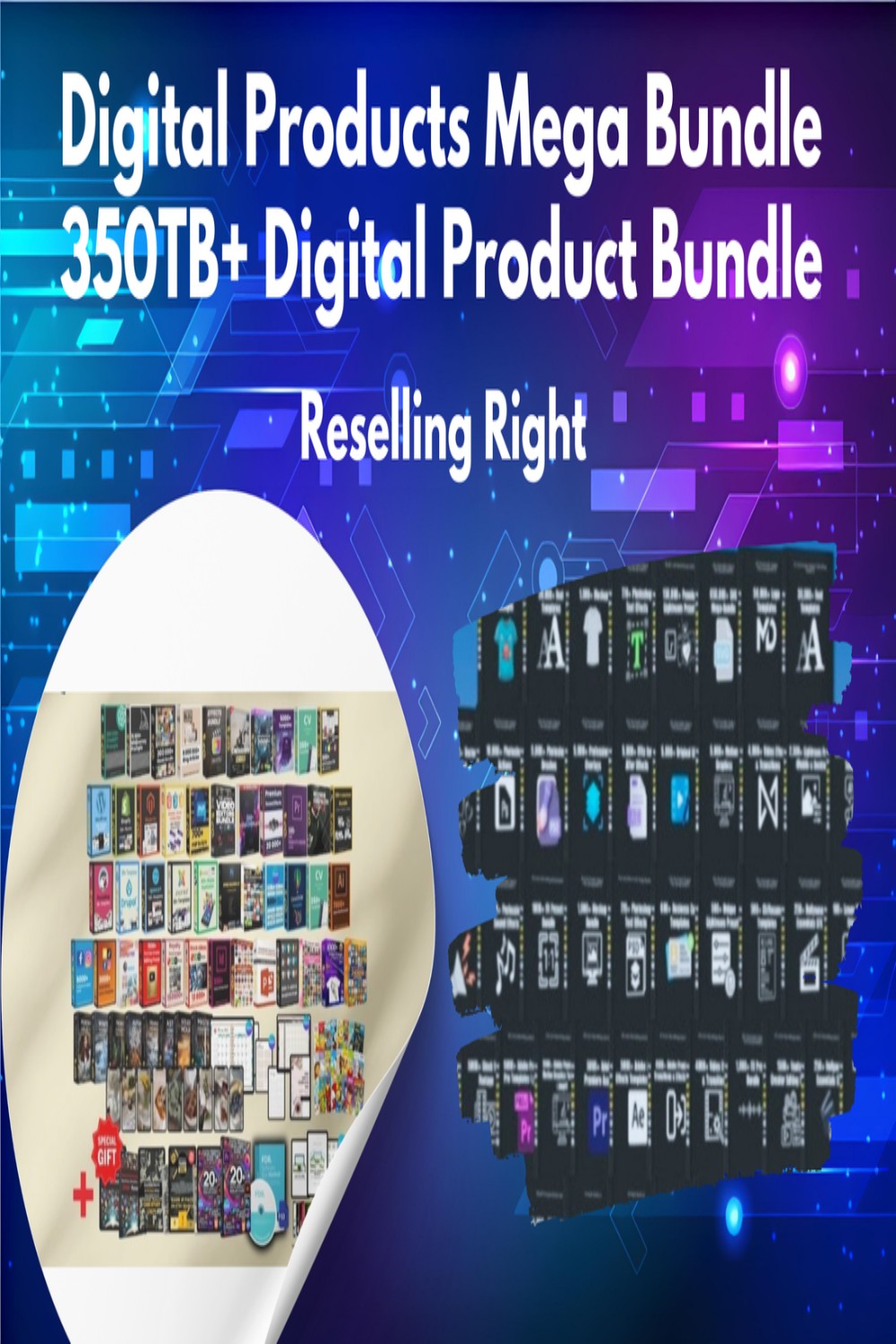 Digital Products Mega Bundle Digital(350TB) Digital Product Bundle Reselling Right pinterest preview image.