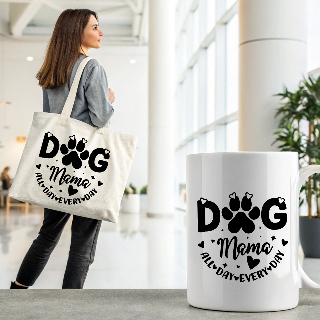 Dog mama all day every day typography design preview image.