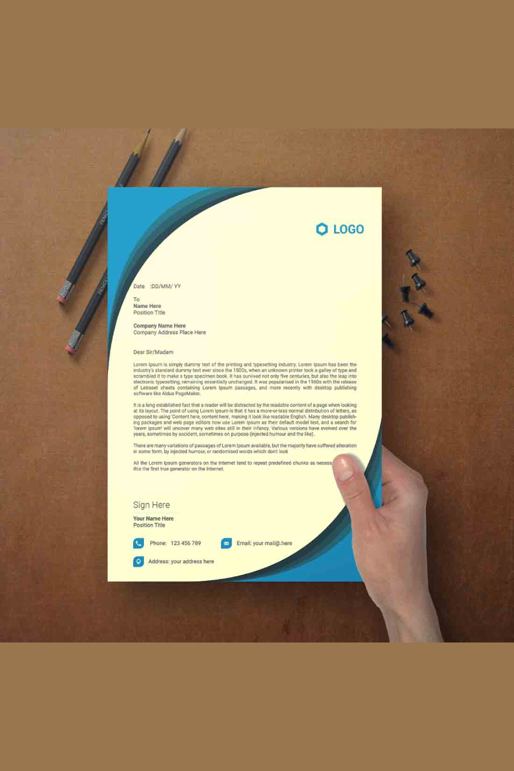 This is a letterhead design This template download contains one color letterhead design pinterest preview image.