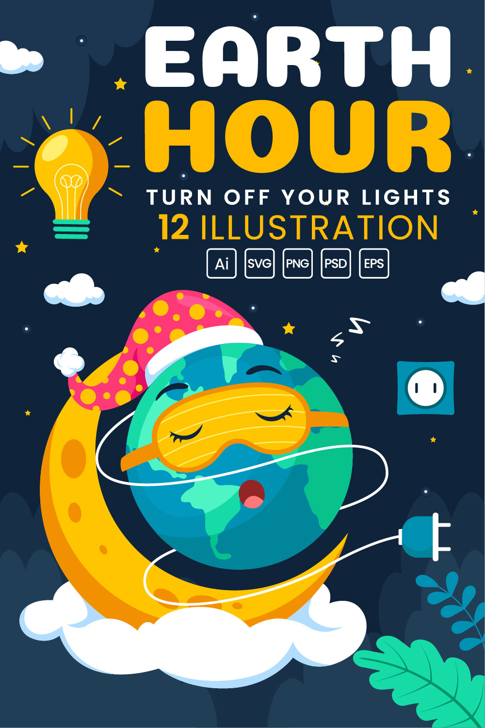 12 Happy Earth Hour Day Illustration pinterest preview image.