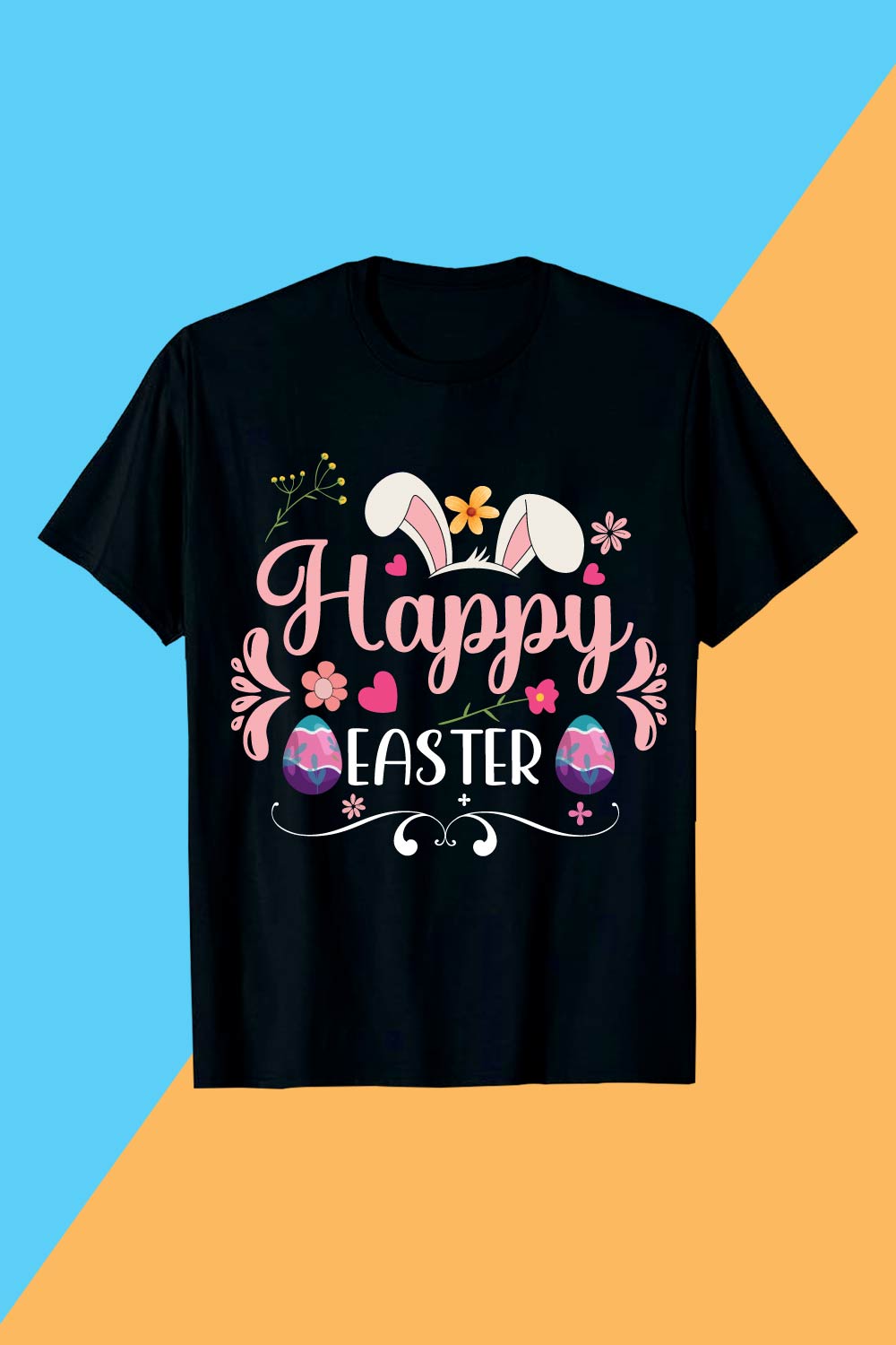 Happy Easter Bunny Floral T shirt Design pinterest preview image.