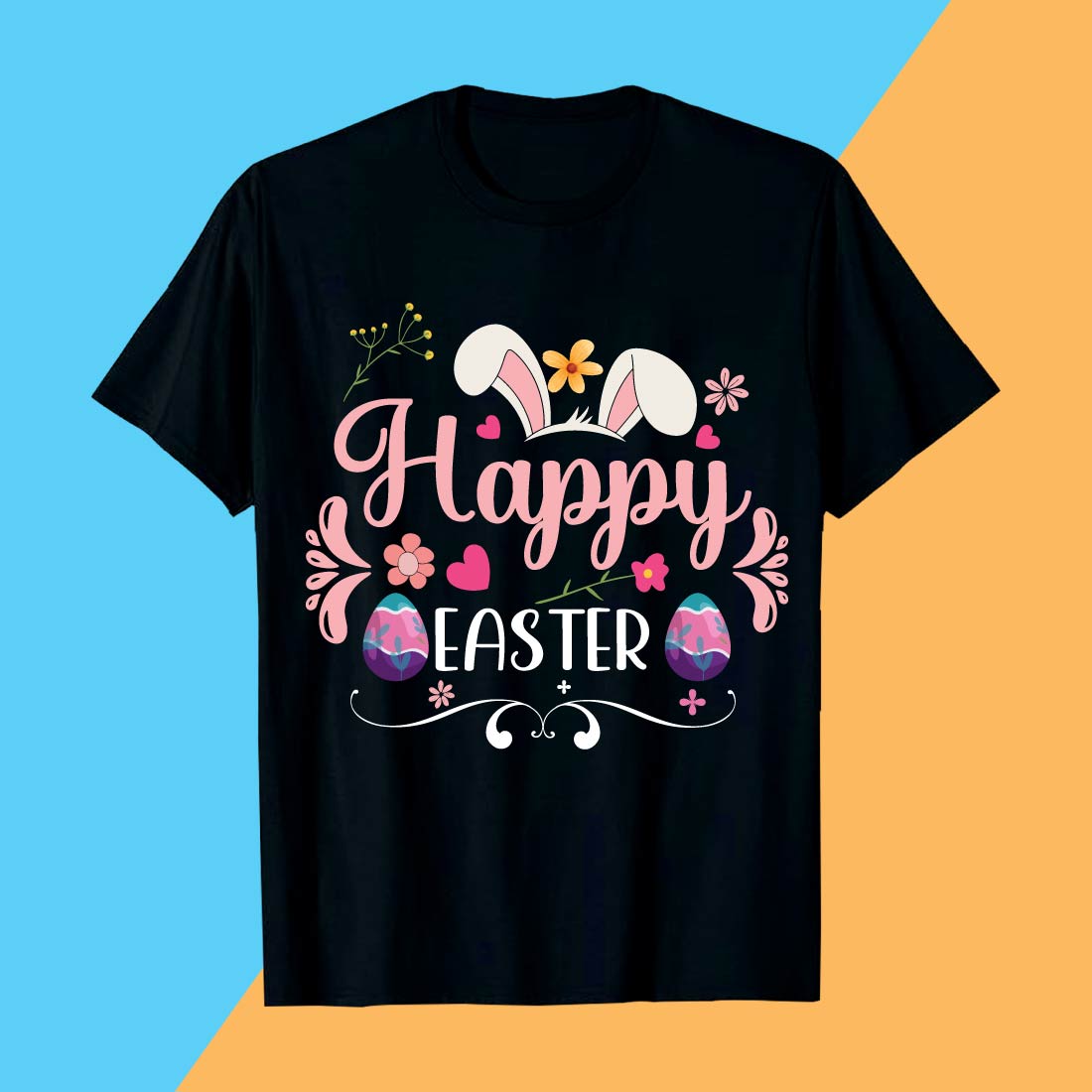 Happy Easter Bunny Floral T shirt Design preview image.