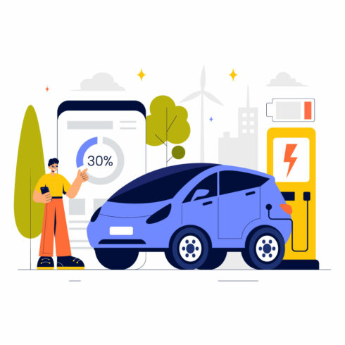 9 Electric Car Battery Charging Illustration cover image.