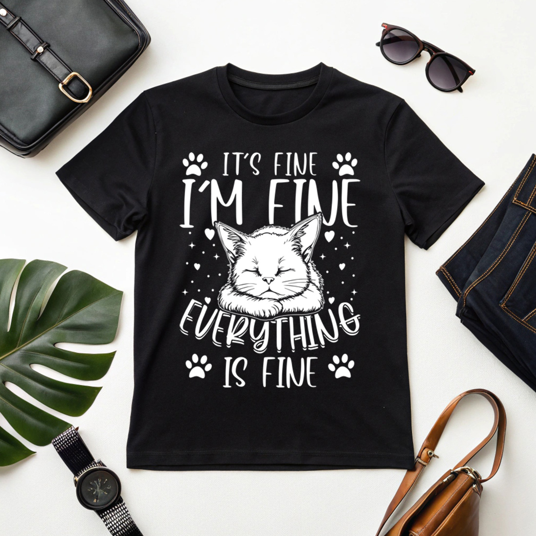 emotional cat quote design everything is fine shirt for cat lovers 1 black etsy t shirt mock up 401