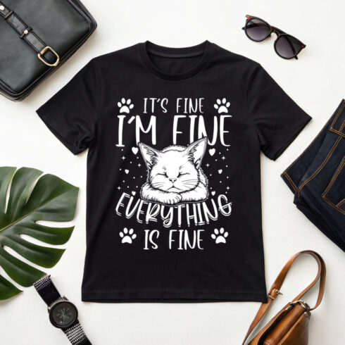 Emotional Cat Quote Design - 'Everything is Fine' Shirt for Cat Lovers cover image.