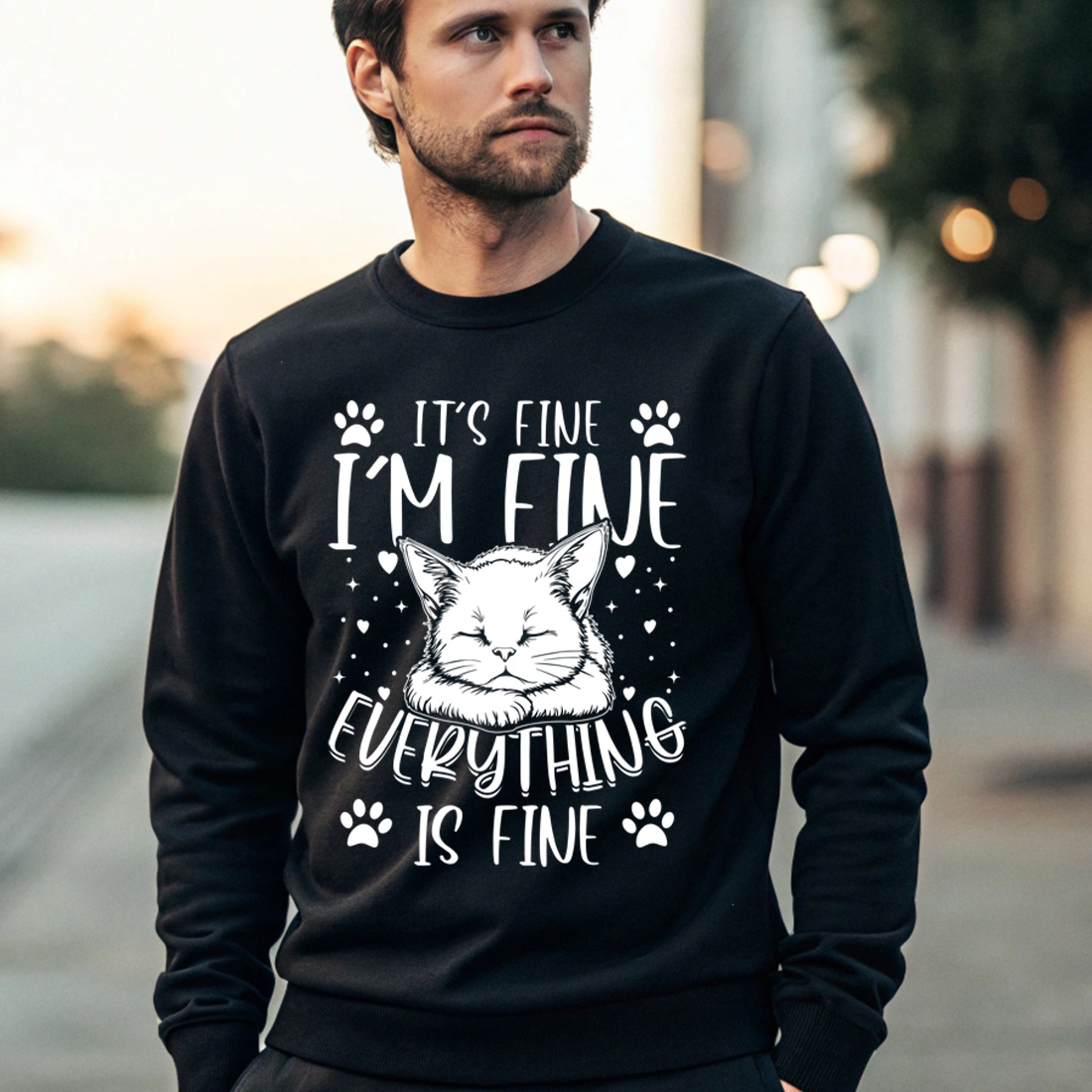 emotional cat quote design everything is fine shirt for cat lovers 4 black male sweatshirt mock up 304