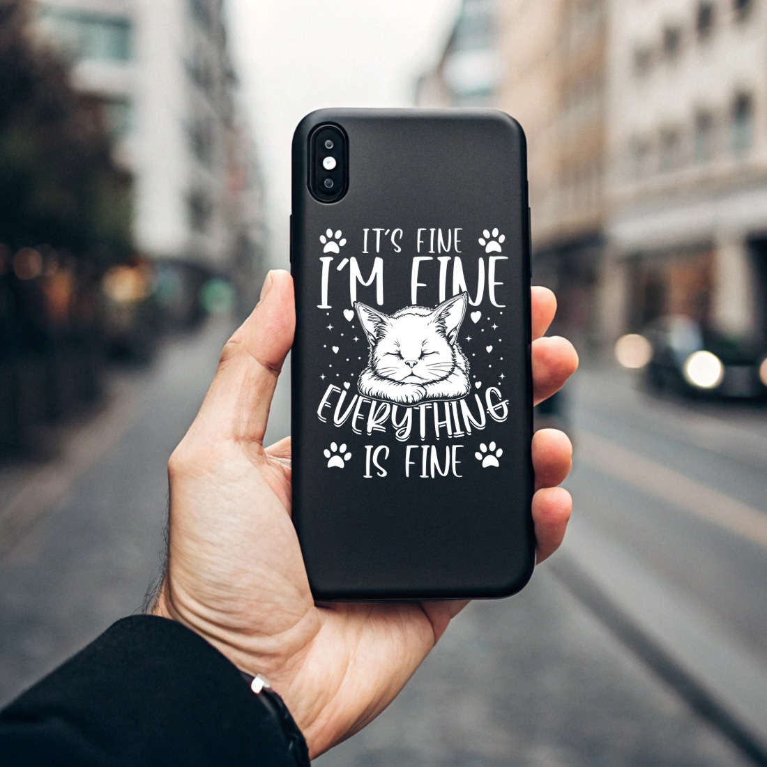 emotional cat quote design everything is fine shirt for cat lovers 5 black phone case mock up 762