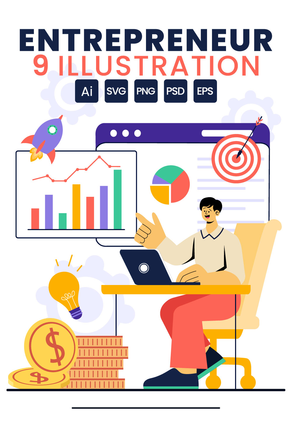 9 Entrepreneur Business Illustration pinterest preview image.