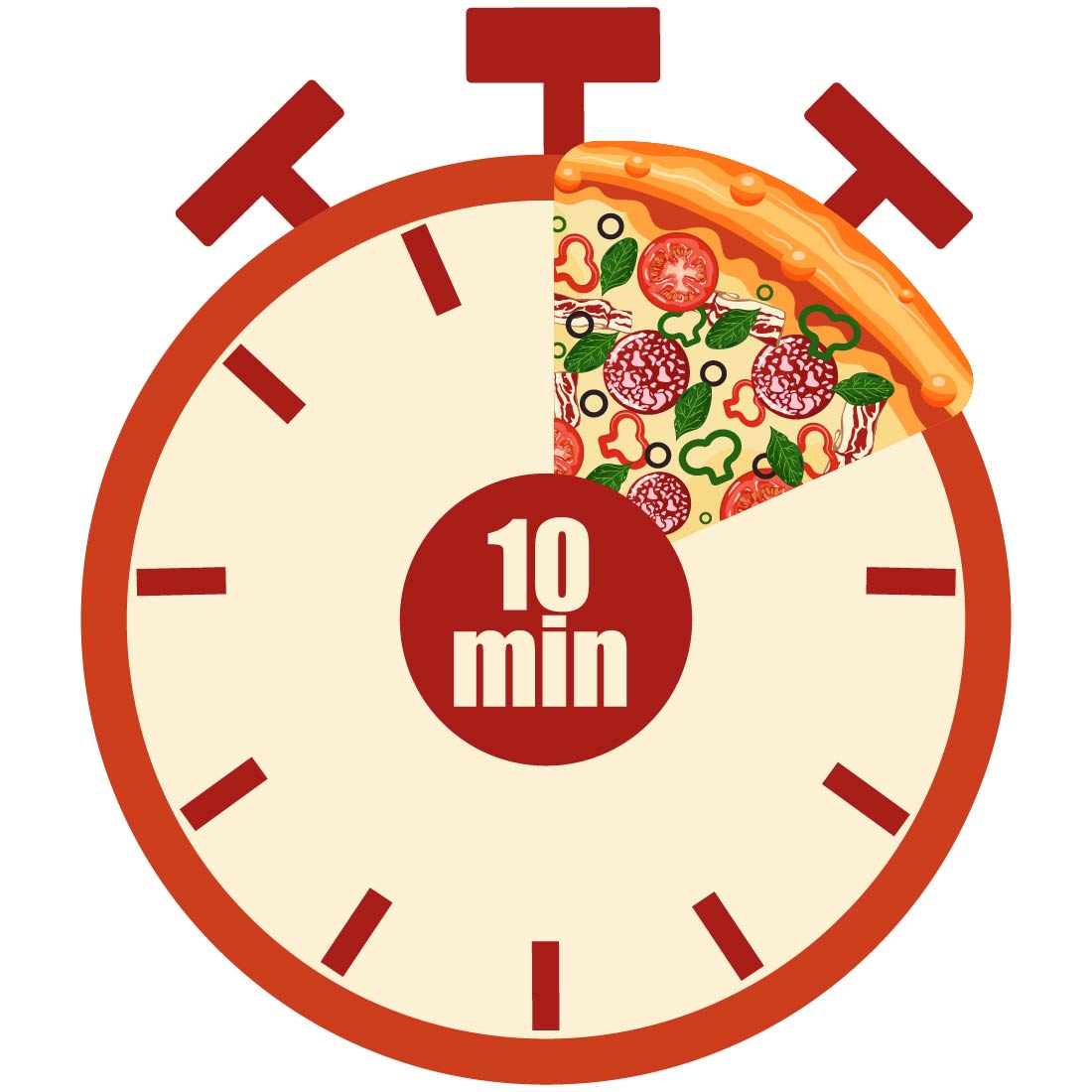 fast delivery icons with dial and pizza slices preview image.