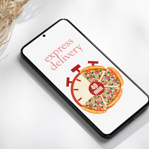 fast delivery icons with dial and pizza slices cover image.