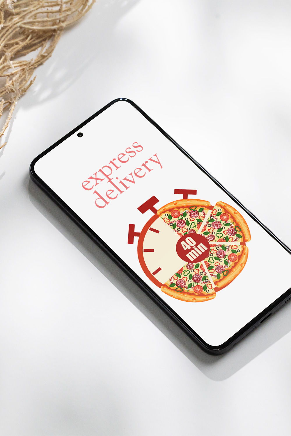 fast delivery icons with dial and pizza slices pinterest preview image.