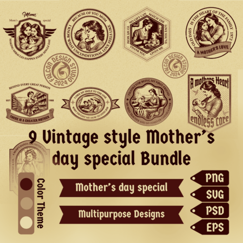 9 Vintage style Mother's day special design Bundle cover image.