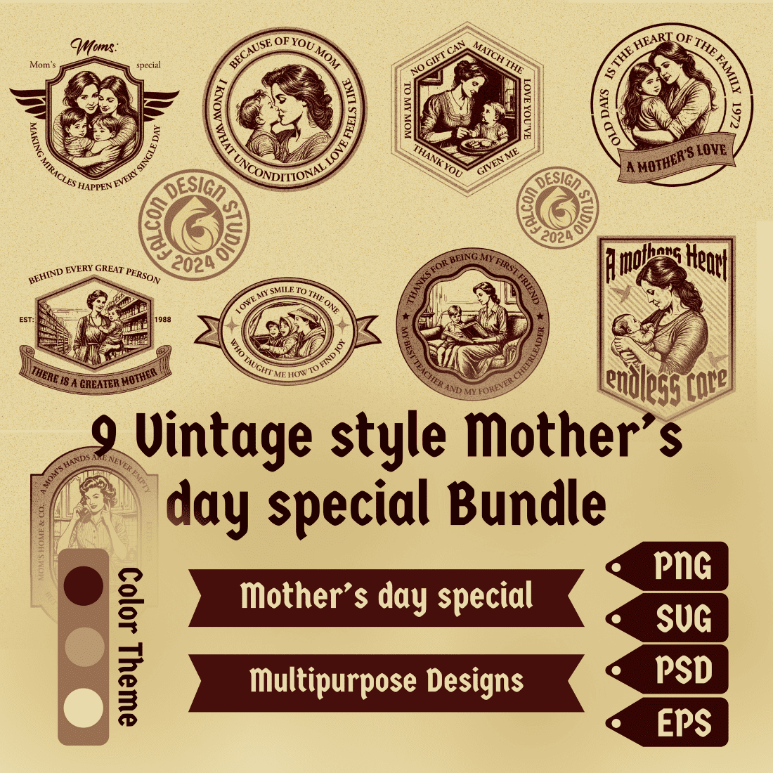 9 Vintage style Mother's day special design bundle cover image.