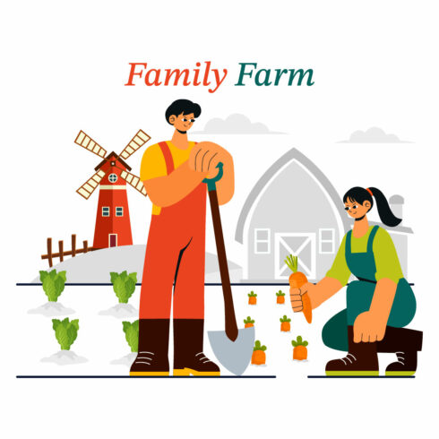 9 Family Working on a Farm Illustration cover image.