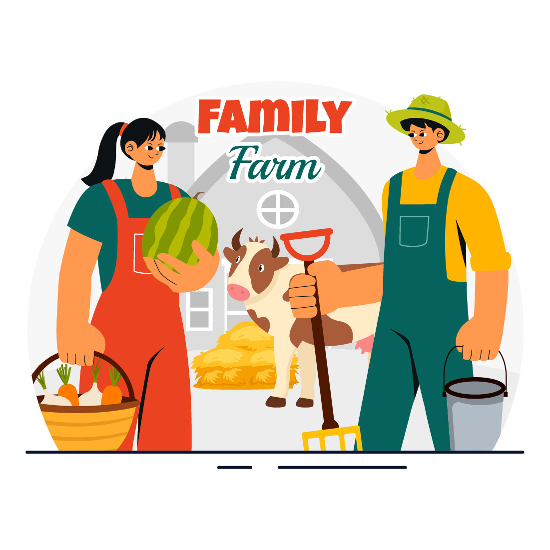 9 Family Working on a Farm Illustration preview image.