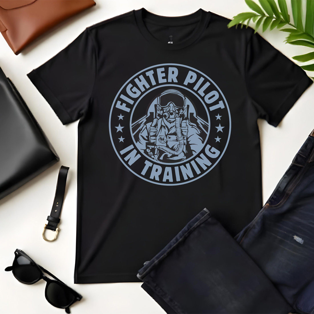 fighter pilot in training tshirt design vector illustration black flat tshirt mockup 537