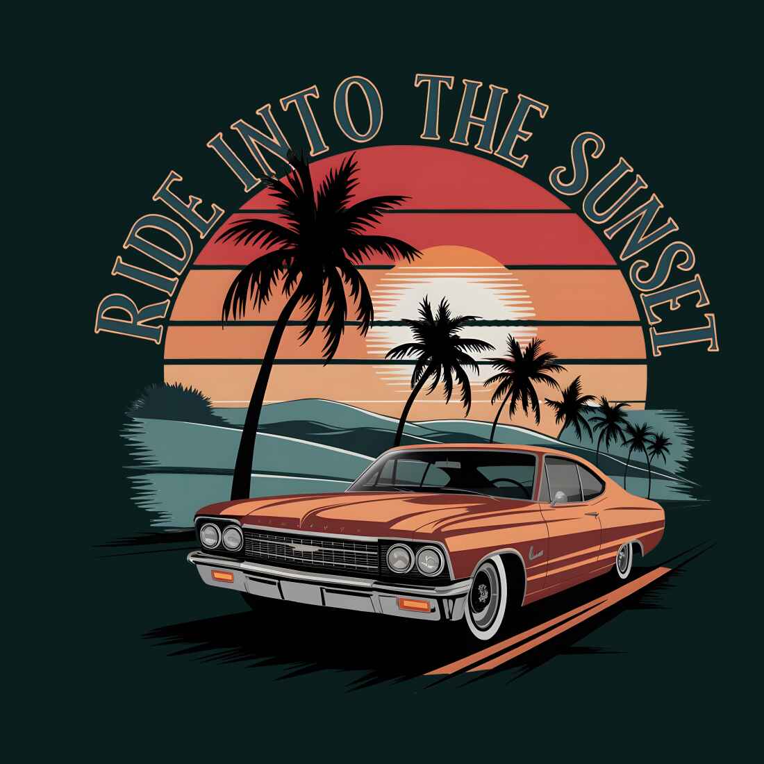 Vintage Retro classic car T-shirt Design preview image.