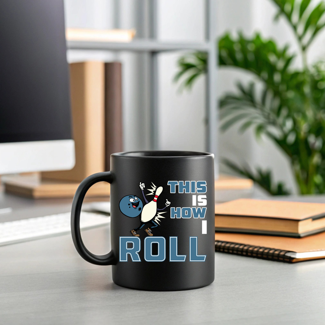 funny bowling t shirt design this is how i roll cartoon graphic 2 black mug mock up 576