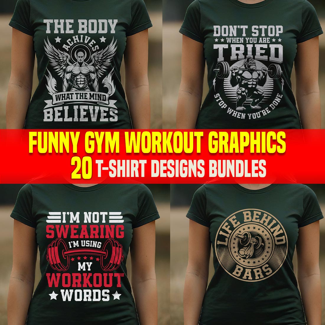 Funny Gym Workout Graphics Bundle preview image.