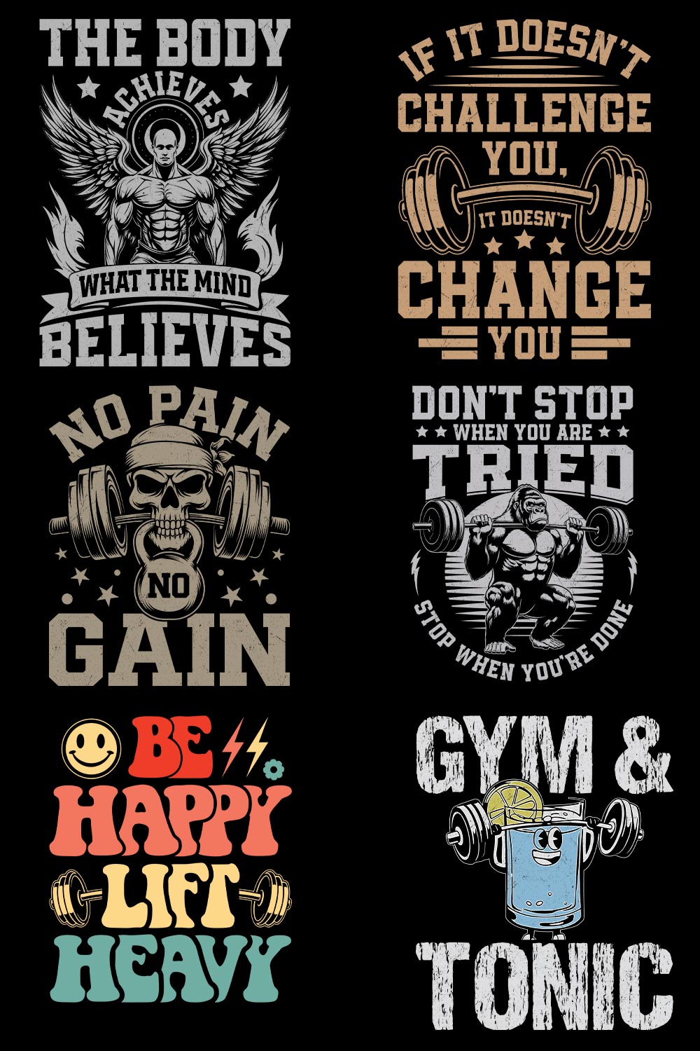 Funny Gym Workout Graphics Bundle pinterest preview image.