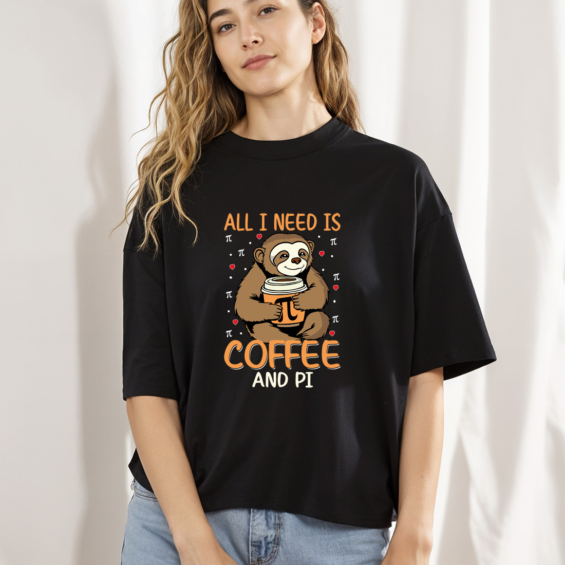 funny sloth illustration drinking coffee with pi symbol quirky graphic art black female mock up 269