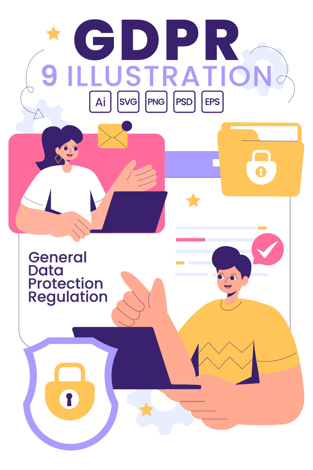 9 GDPR Data Protection Regulation Illustration pinterest preview image.