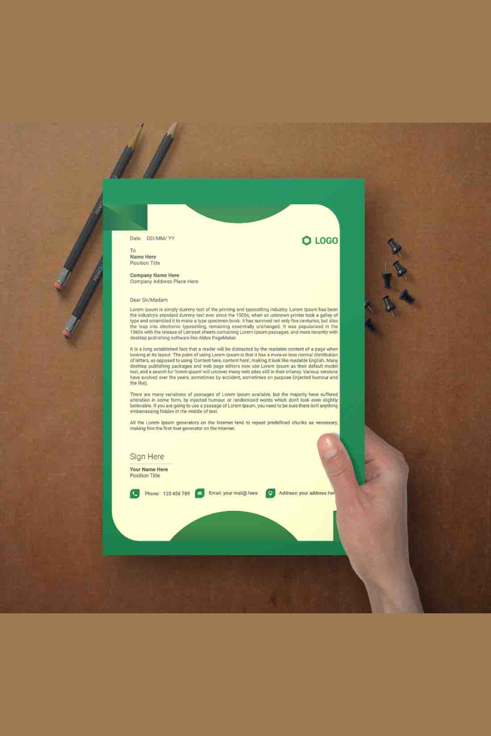 This is a letterhead design This template download contains one color letterhead design pinterest preview image.